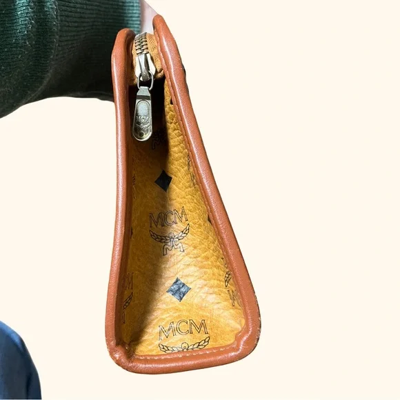 MCM Brown Toiletry Bag with Logo Pattern, top zip closure, *see notes below - Picture 7 of 14